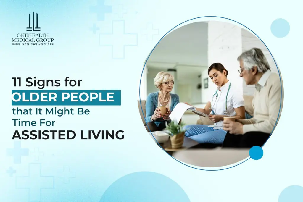 Doctor consulting with elderly couple about care needs for assisted living support